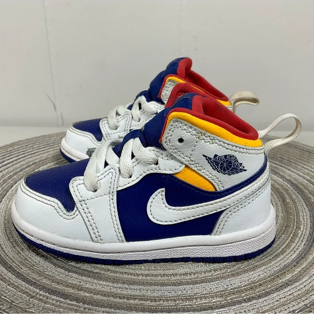 Nike Air Jordan 1 Mid Retro White Laser Orange Blue Toddler Size 6c 640735-131